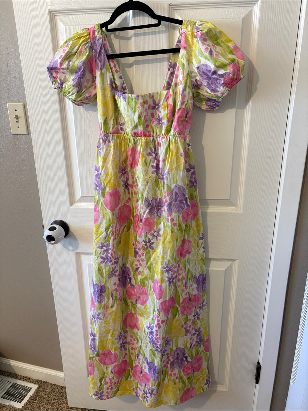Show Me Your Mumu Floral Puff Sleeve Long  Dress in Pink, Purple & Yellow